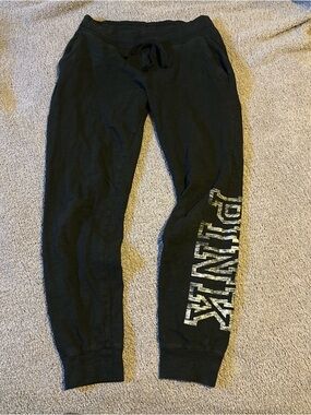 PINK Victoria's Secret Black Jogger Sweatpants with Metallic Logo